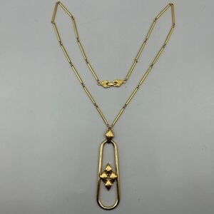 Monet 1960s Gold Tone Pendant Bar Link Chain Necklace